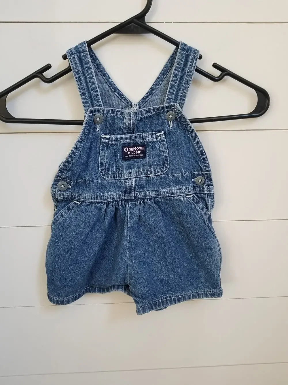 Vintage Osh Kosh B'Gosh Blue Denim Short Overalls 90's Y2K Sz L Toddler Vestbak